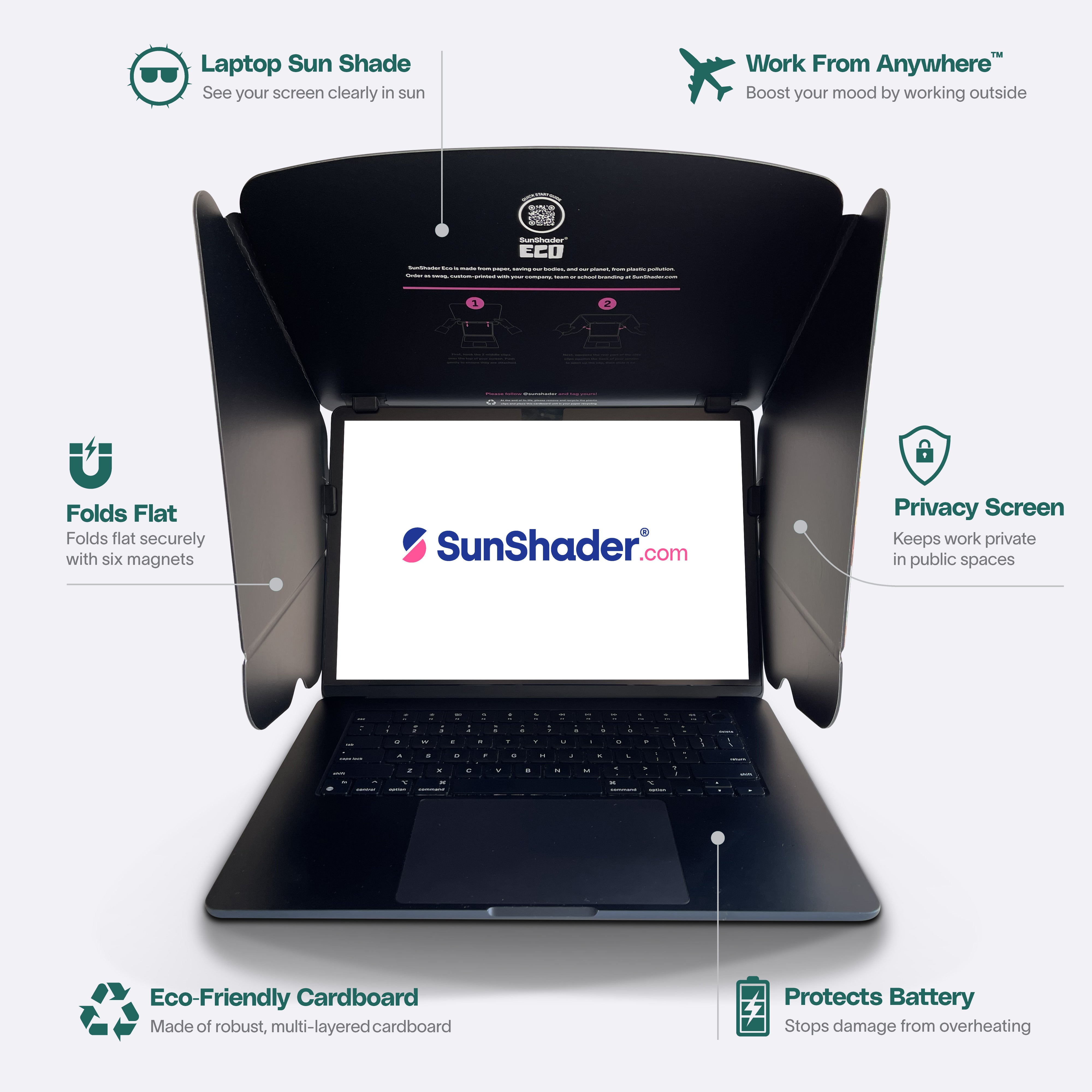 SunShader Eco cardboard laptop sun shade features