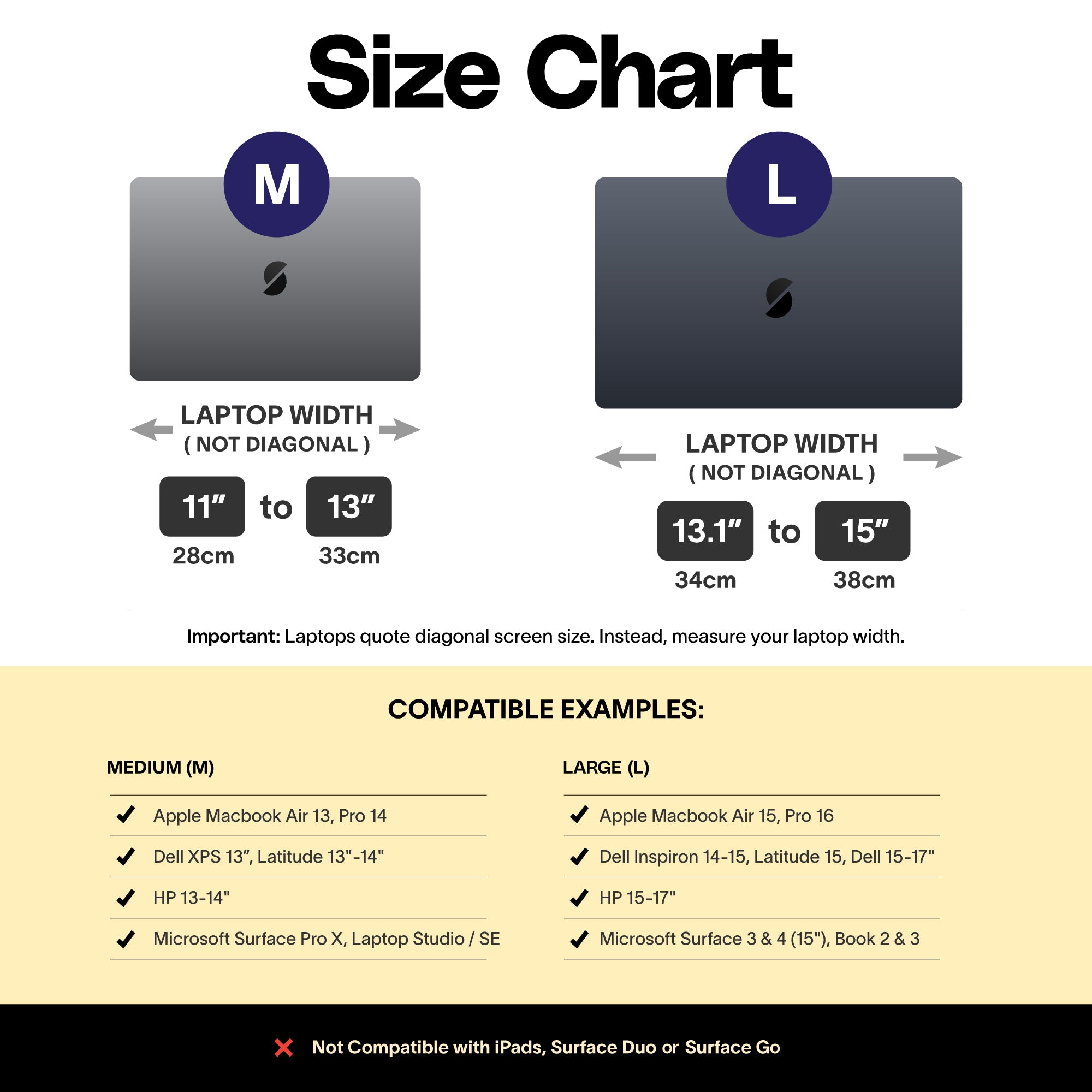 SunShader Size Chart Laptop Sun Shade